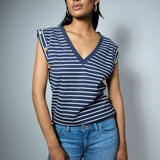 Camiseta Salsa Jeans Rayas con Botones Dorados Navy - ECRU