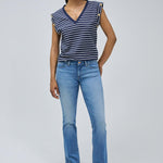 Camiseta Salsa Jeans Rayas con Botones Dorados Navy - ECRU