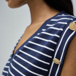 Camiseta Salsa Jeans Rayas con Botones Dorados Navy - ECRU