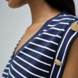 Camiseta Salsa Jeans Rayas con Botones Dorados Navy - ECRU