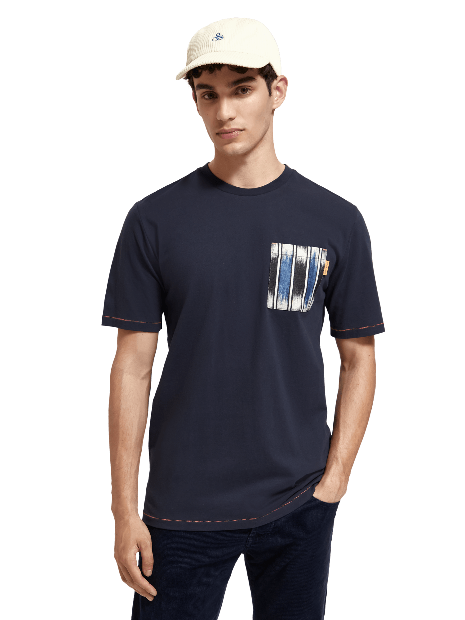 Camiseta Scotch and Soda Regular Fit Algodón Orgánico con Bolsillo - ECRU