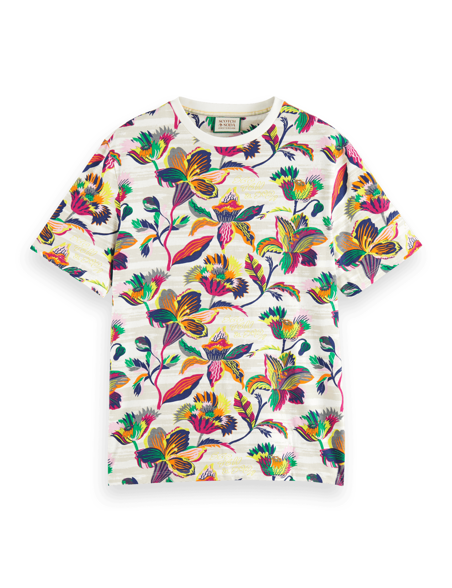 Camiseta Scotch and Soda Regular Fit Algodón Orgánico Print Allover - ECRU