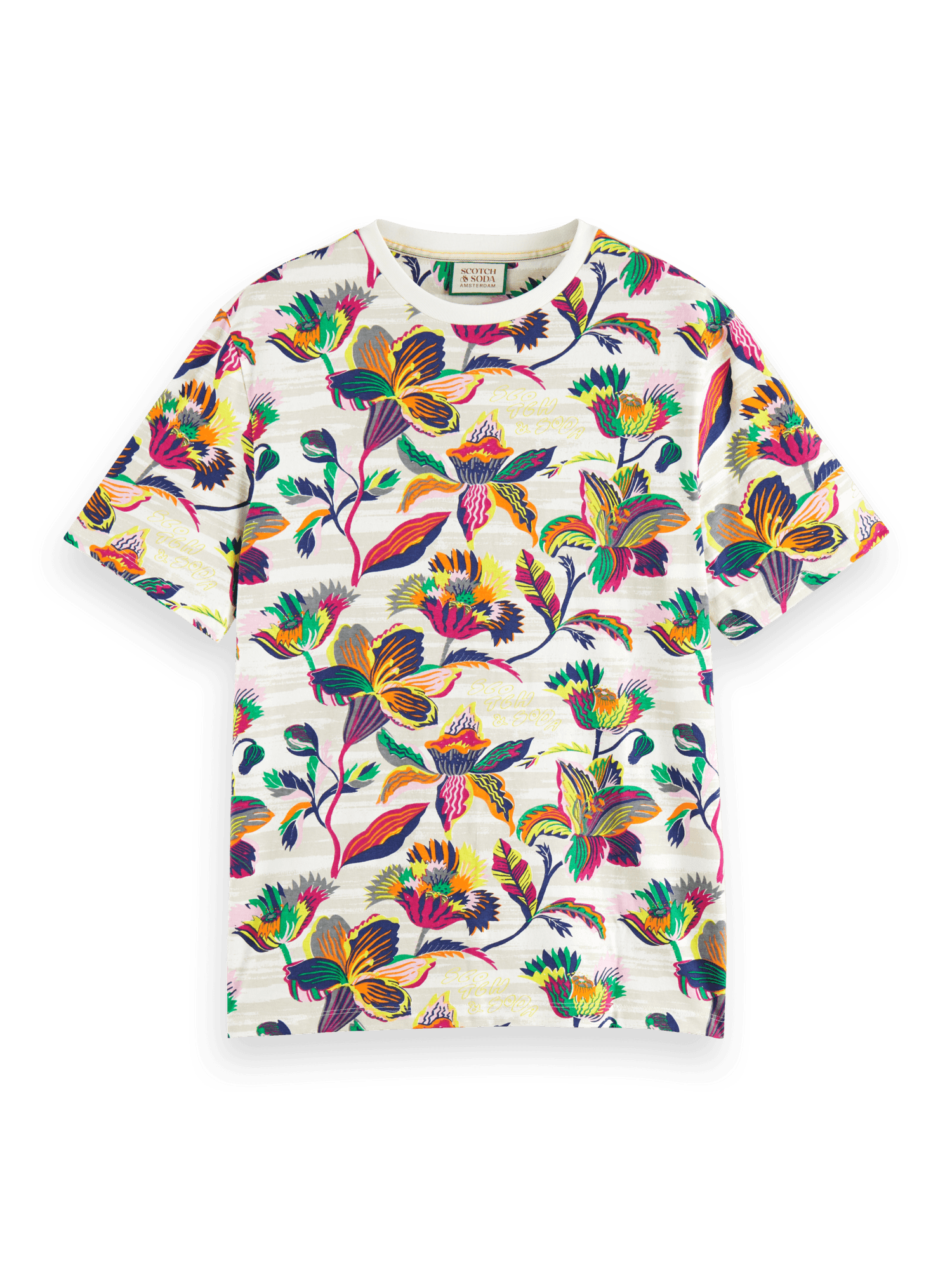 Camiseta Scotch and Soda Regular Fit Algodón Orgánico Print Allover - ECRU