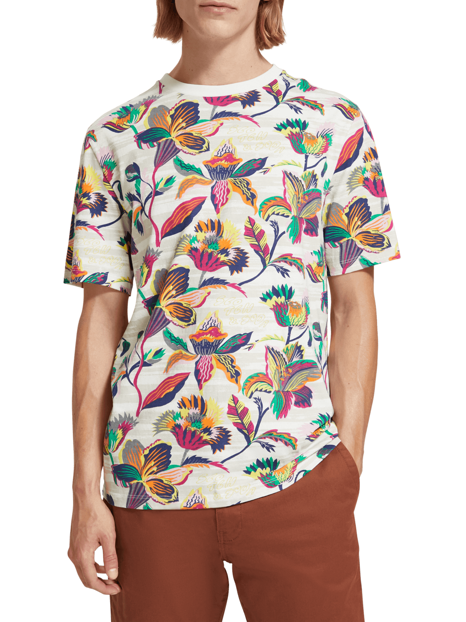 Camiseta Scotch and Soda Regular Fit Algodón Orgánico Print Allover - ECRU