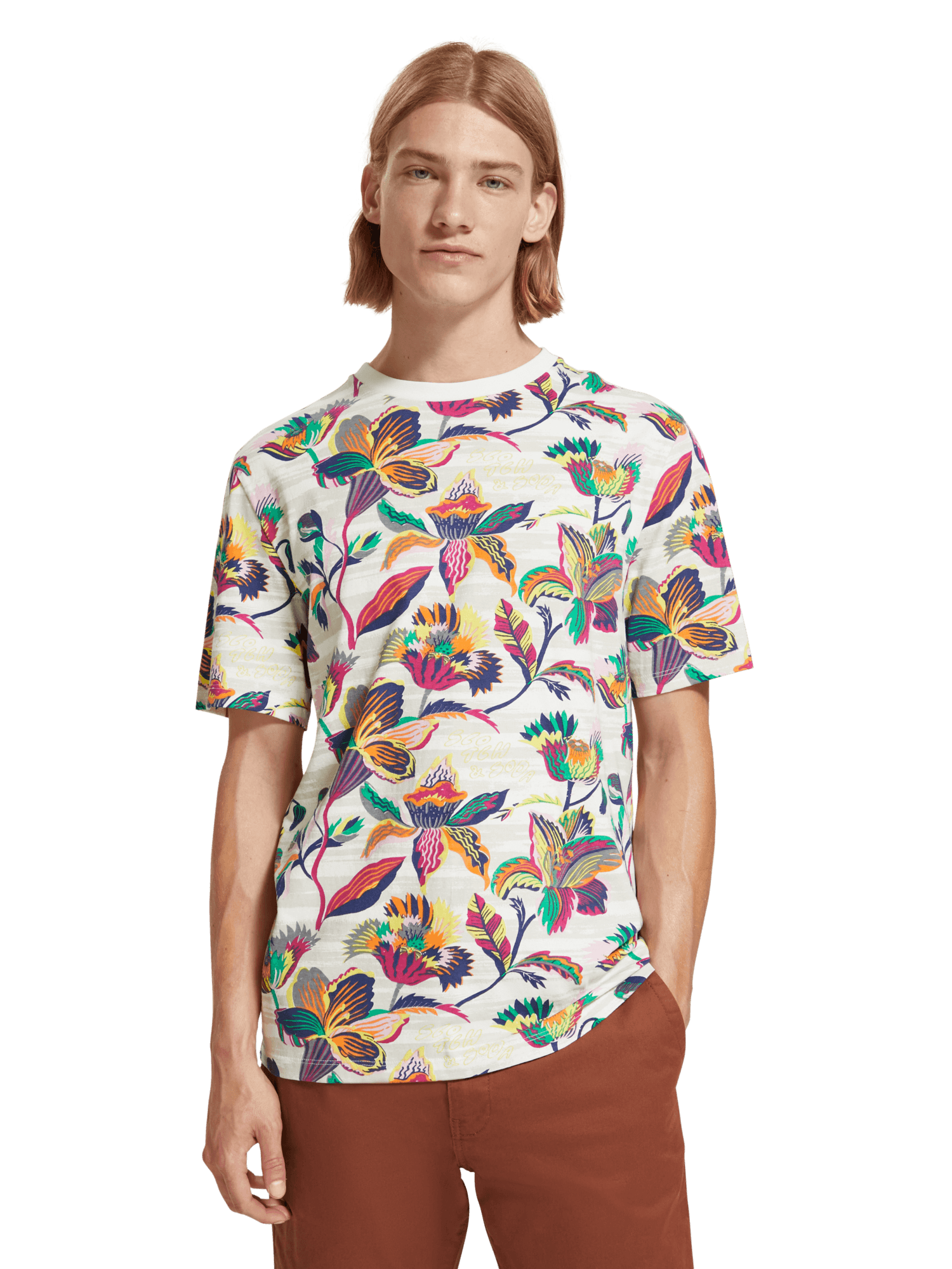 Camiseta Scotch and Soda Regular Fit Algodón Orgánico Print Allover - ECRU