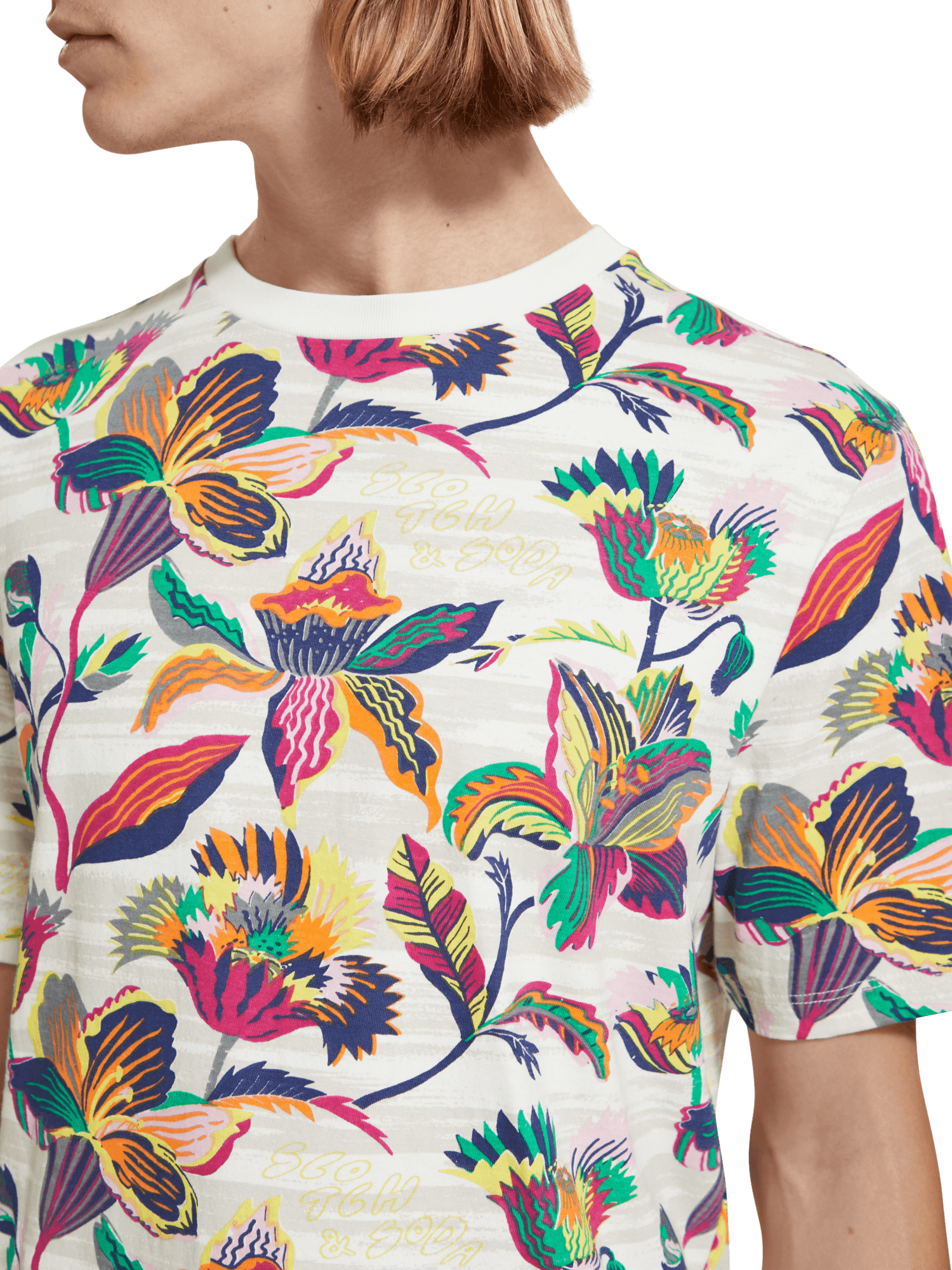 Camiseta Scotch and Soda Regular Fit Algodón Orgánico Print Allover - ECRU