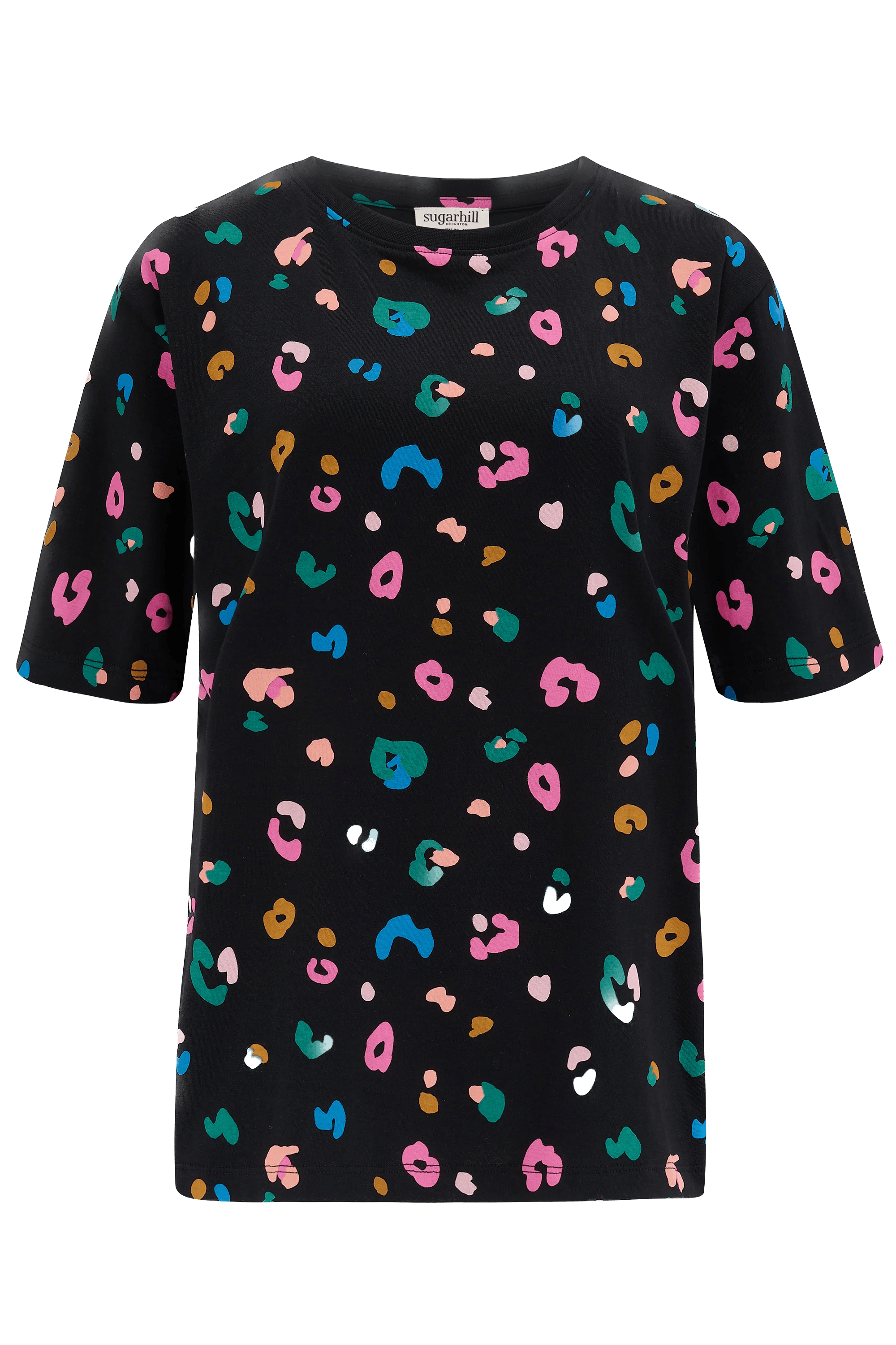 Camiseta Sugarhill Kinsley Black Paintbox Leopard - ECRU