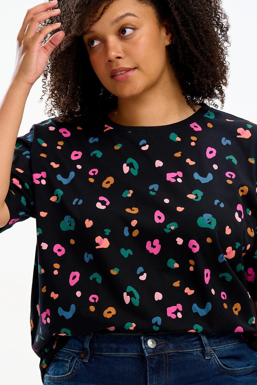 Camiseta Sugarhill Kinsley Black Paintbox Leopard - ECRU