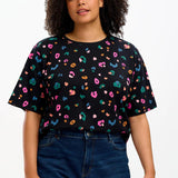 Camiseta Sugarhill Kinsley Black Paintbox Leopard - ECRU