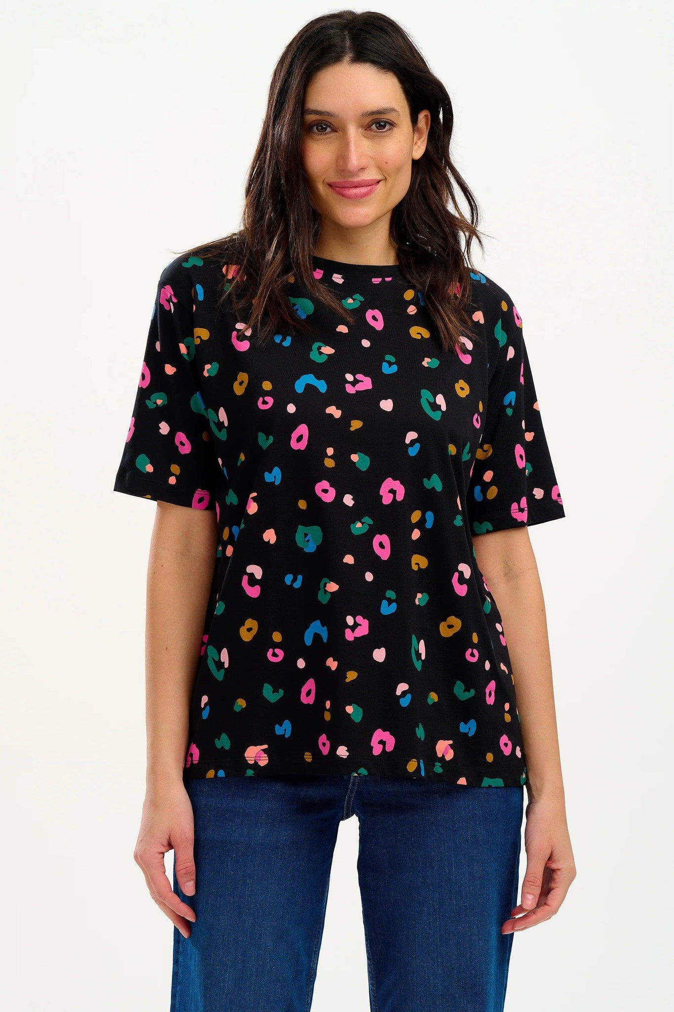 Camiseta Sugarhill Kinsley Black Paintbox Leopard - ECRU