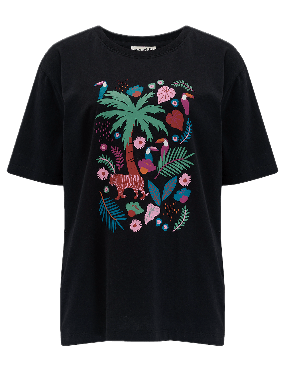 Camiseta Sugarhill Kinsley Relaxed Black Tigers & Toucans - ECRU