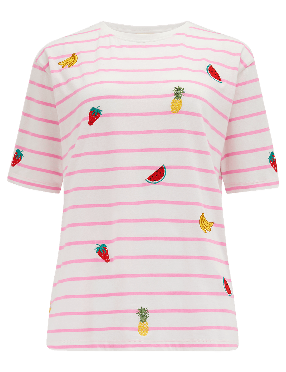 Camiseta Sugarhill Kinsley Relaxed Off-White Pink Fruit Embroidery - ECRU