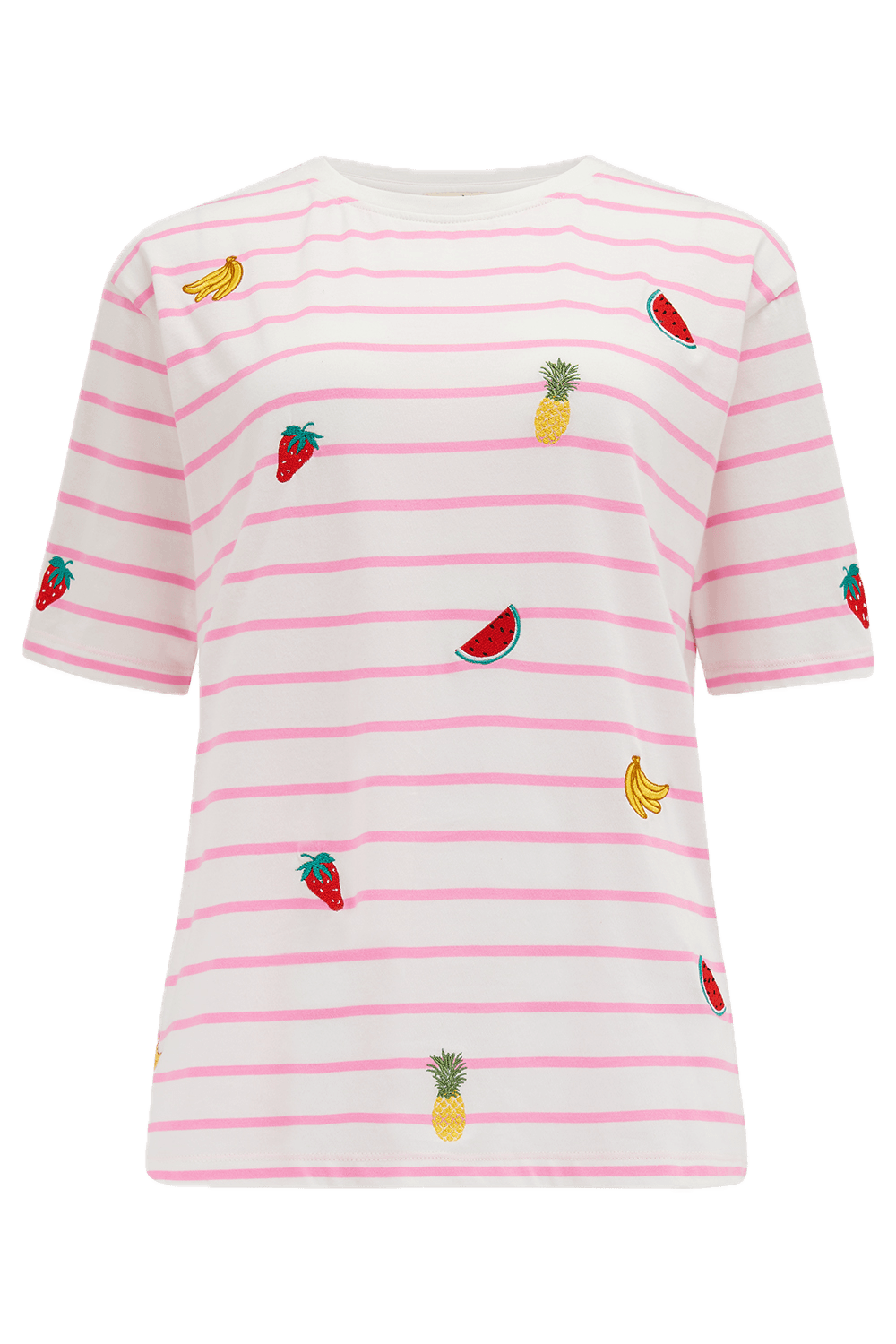 Camiseta Sugarhill Kinsley Relaxed Off-White Pink Fruit Embroidery - ECRU