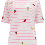 Camiseta Sugarhill Kinsley Relaxed Off-White Pink Fruit Embroidery - ECRU