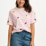 Camiseta Sugarhill Kinsley Relaxed Off-White Pink Fruit Embroidery - ECRU