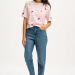 Camiseta Sugarhill Kinsley Relaxed Off-White Pink Fruit Embroidery - ECRU