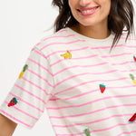 Camiseta Sugarhill Kinsley Relaxed Off-White Pink Fruit Embroidery - ECRU