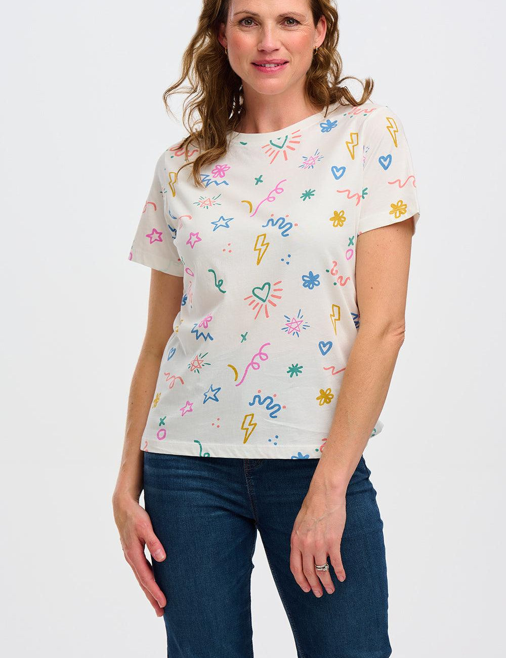 Camiseta Sugarhill Maggie Off-White Doodle Print - ECRU