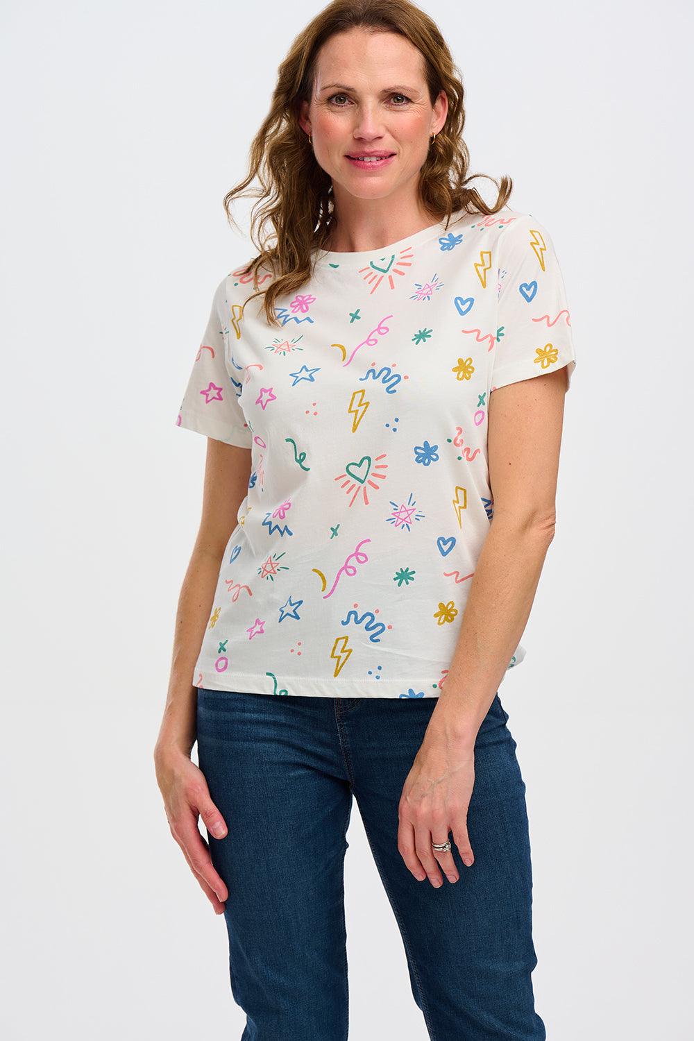 Camiseta Sugarhill Maggie Off-White Doodle Print - ECRU