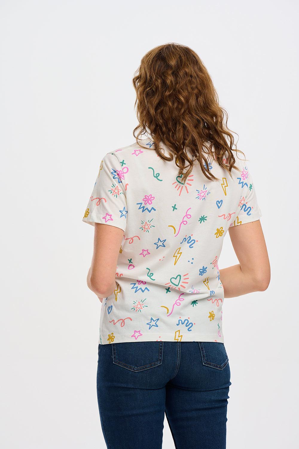 Camiseta Sugarhill Maggie Off-White Doodle Print - ECRU