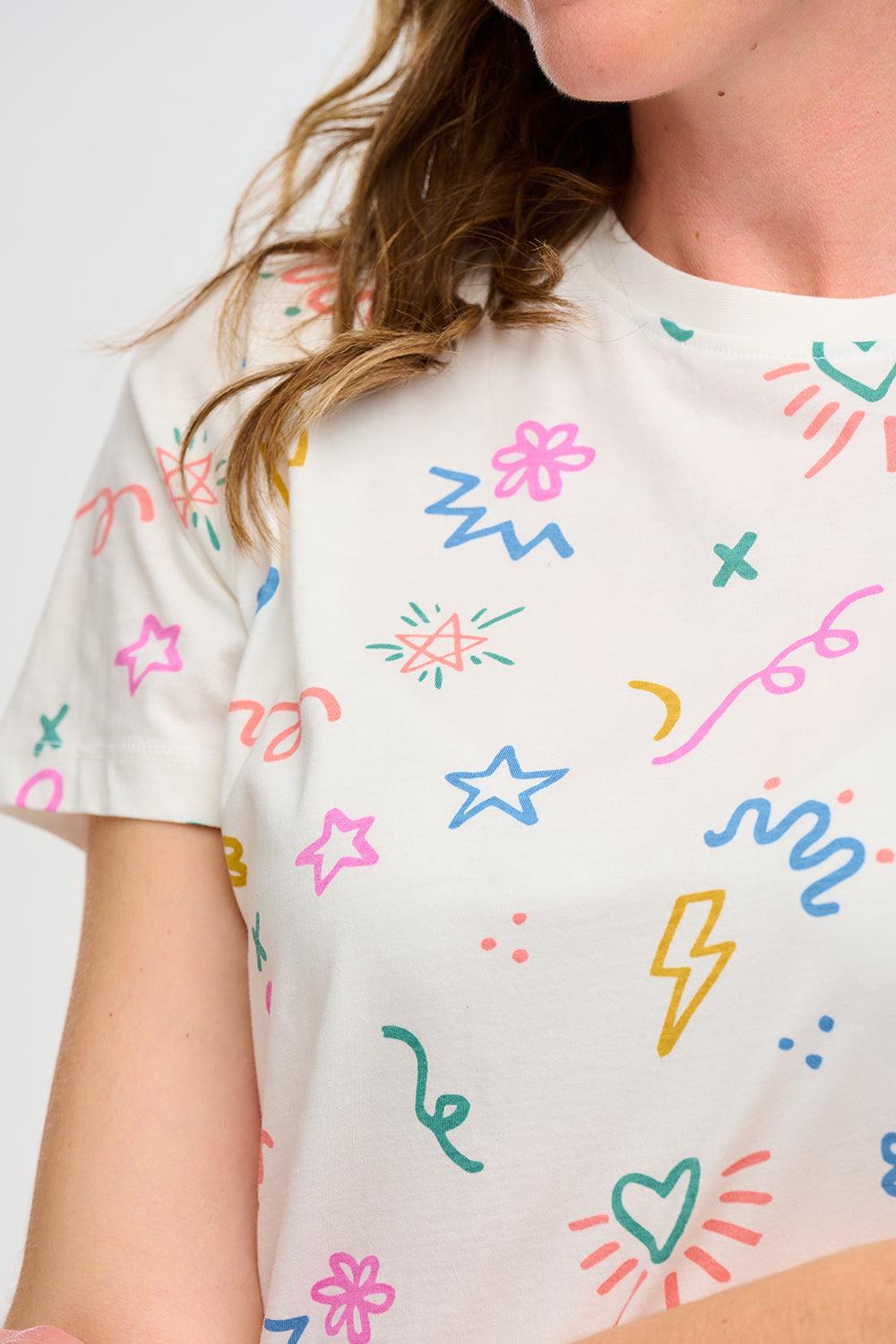 Camiseta Sugarhill Maggie Off-White Doodle Print - ECRU