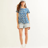 Camiseta Xantik Easy M/C Navy Daisy - ECRU