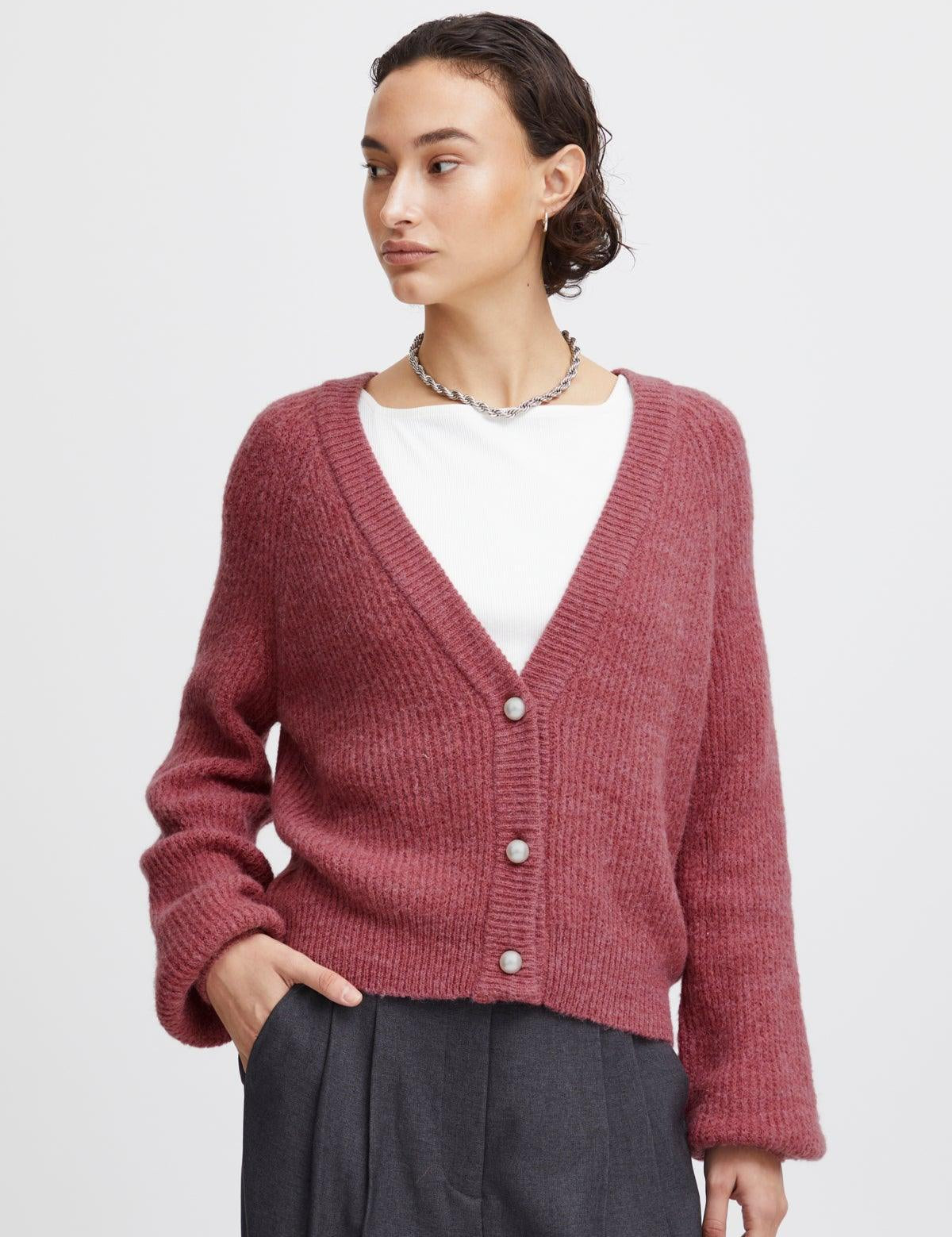 Cardigan ICHI Marin Heather Rose - ECRU