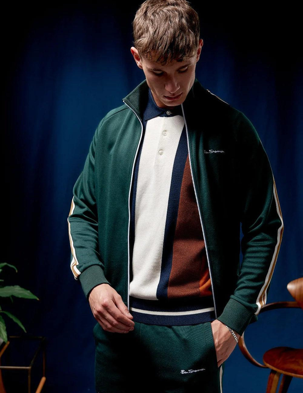 Chaqueta Ben Sherman de Chándal Signature House Taped Dark Green - ECRU