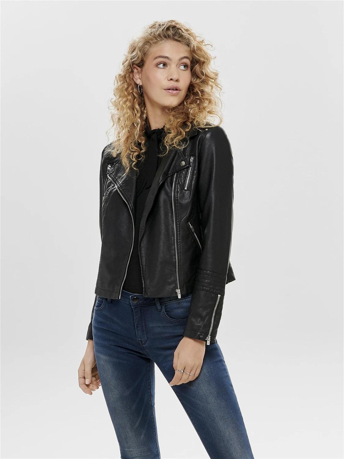 Chaqueta ONLY Gemma Biker Cuero Sintético Black - ECRU