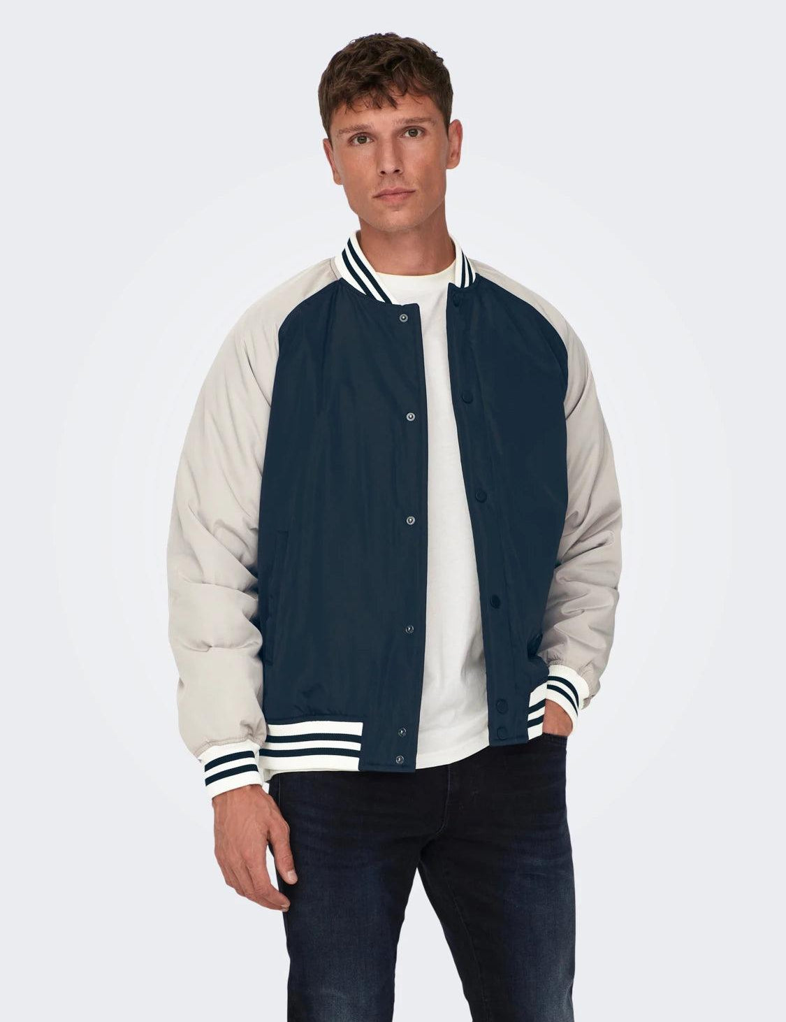 Chaqueta Only&Sons Chris Cuello Béisbol Dark Navy - ECRU