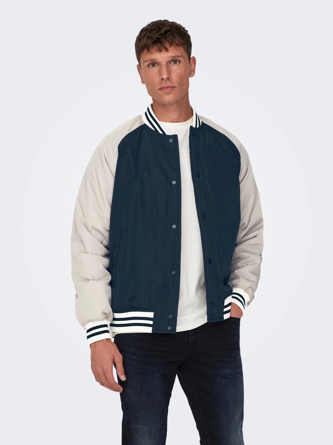 Chaqueta Only&Sons Chris Cuello Béisbol Dark Navy - ECRU