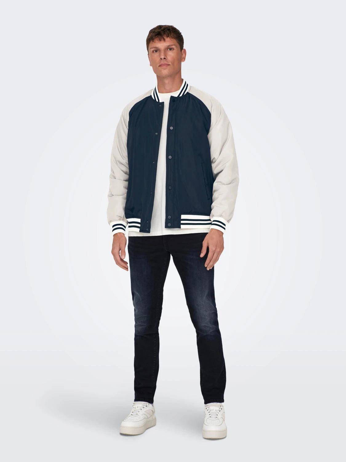 Chaqueta Only&Sons Chris Cuello Béisbol Dark Navy - ECRU