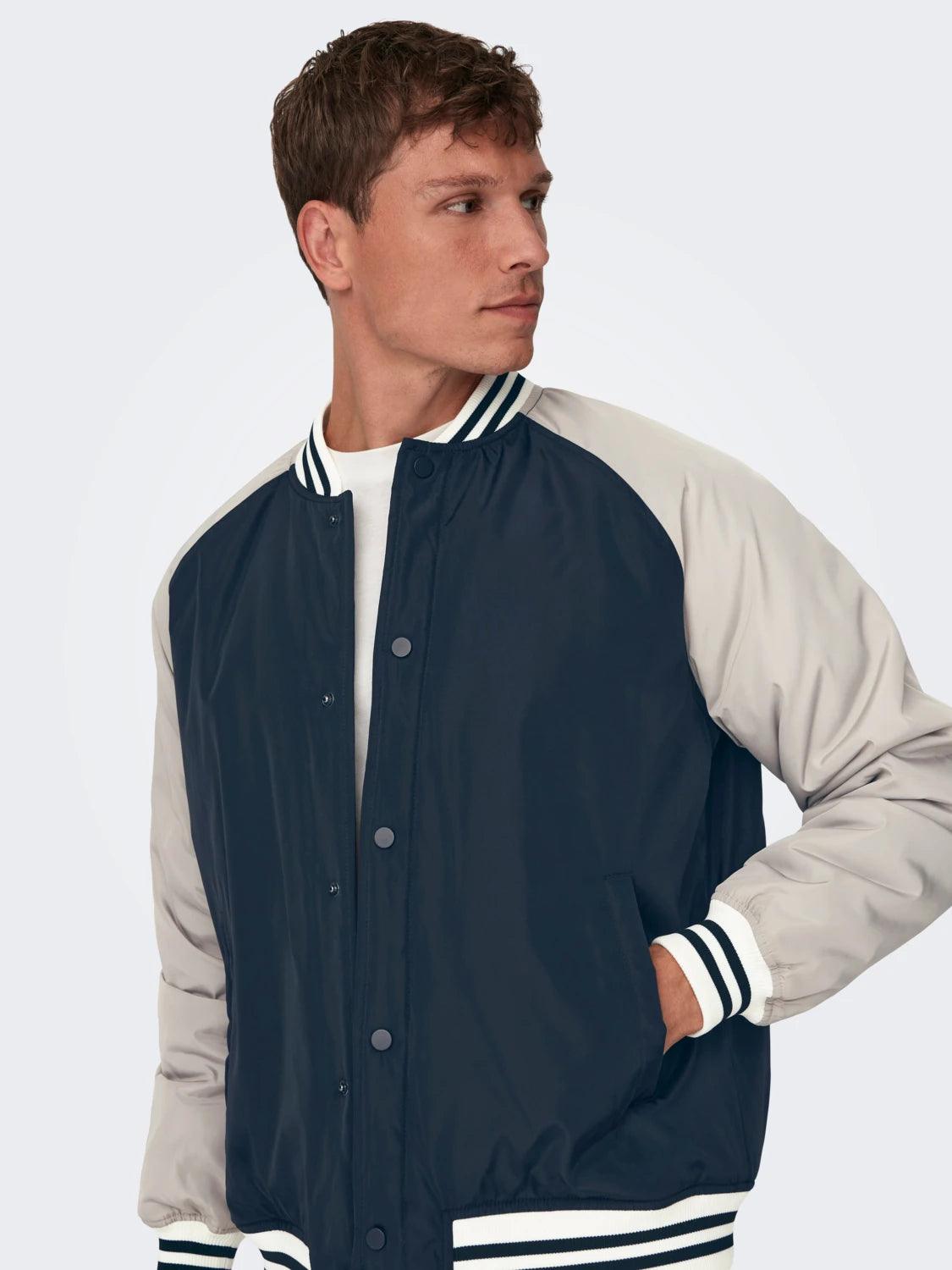 Chaqueta Only&Sons Chris Cuello Béisbol Dark Navy - ECRU