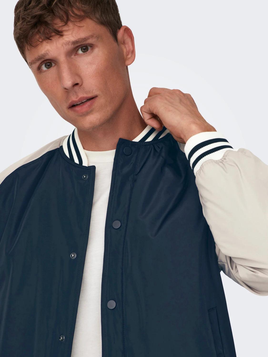 Chaqueta Only&Sons Chris Cuello Béisbol Dark Navy - ECRU