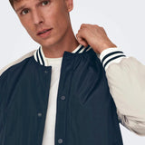 Chaqueta Only&Sons Chris Cuello Béisbol Dark Navy - ECRU