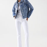 Chaqueta Salsa Jeans Vaquera con Detalles Bordados y Perlas - ECRU