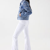 Chaqueta Salsa Jeans Vaquera con Detalles Bordados y Perlas - ECRU