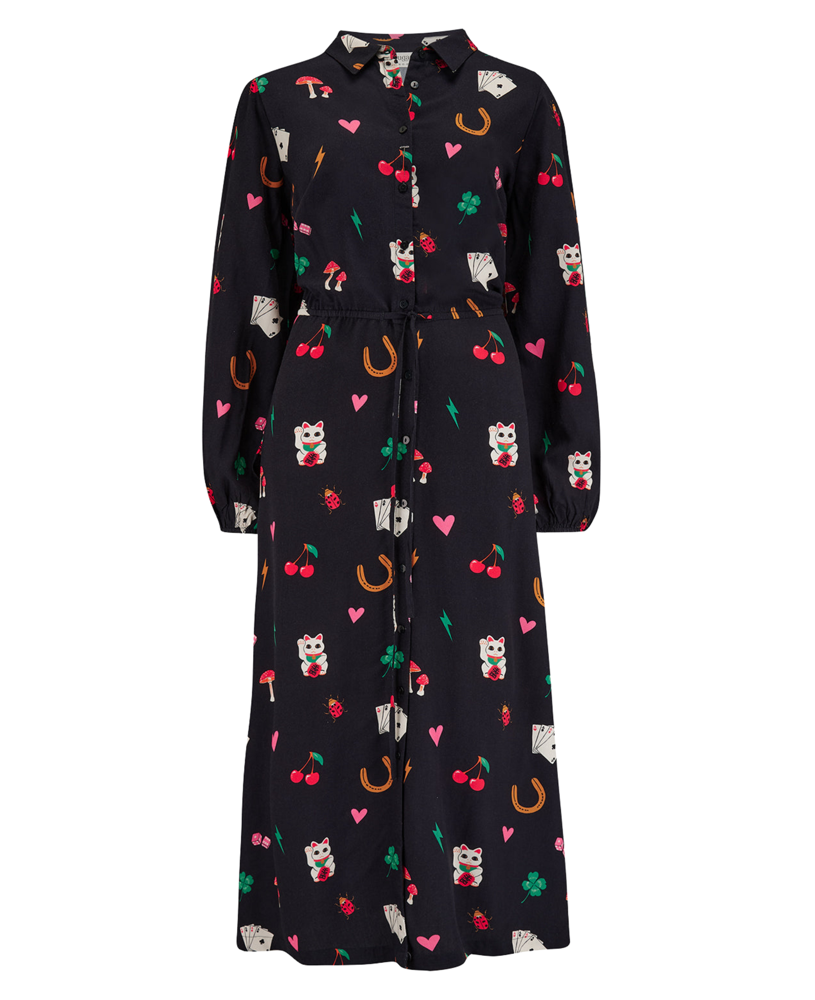 SUGARHILL Dottie Maxi Shirt Dress Black Lucky Charms