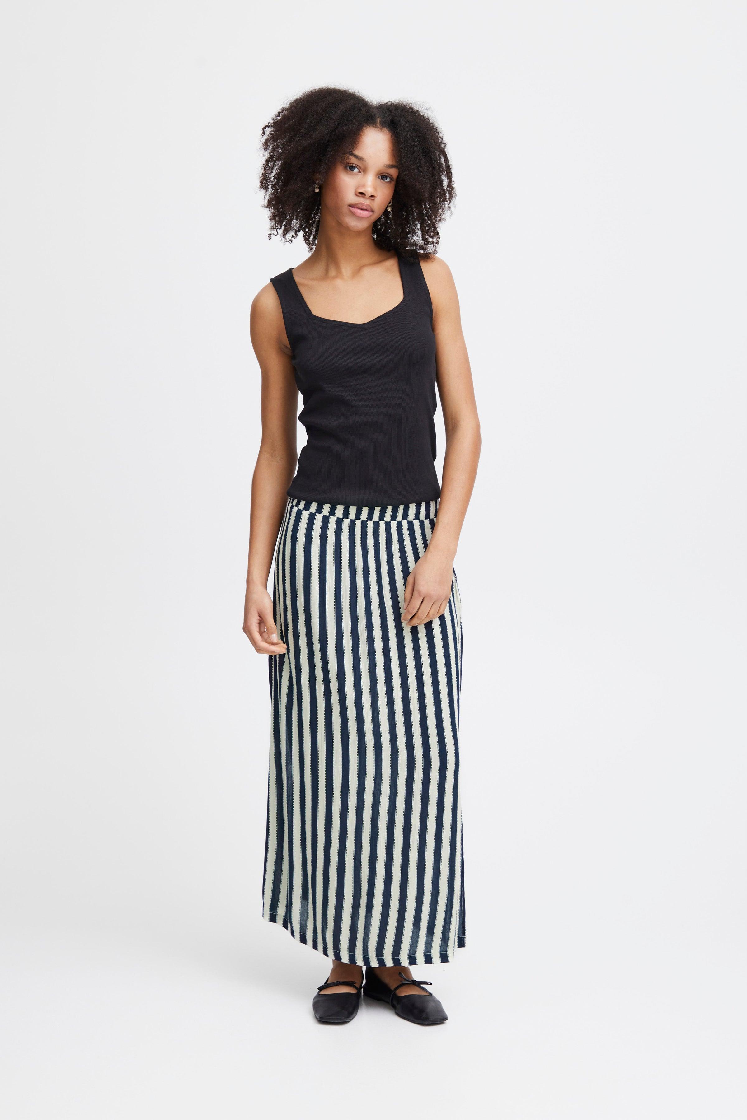 Falda ICHI Marrakech Total Eclipse Stripe Aop - ECRU