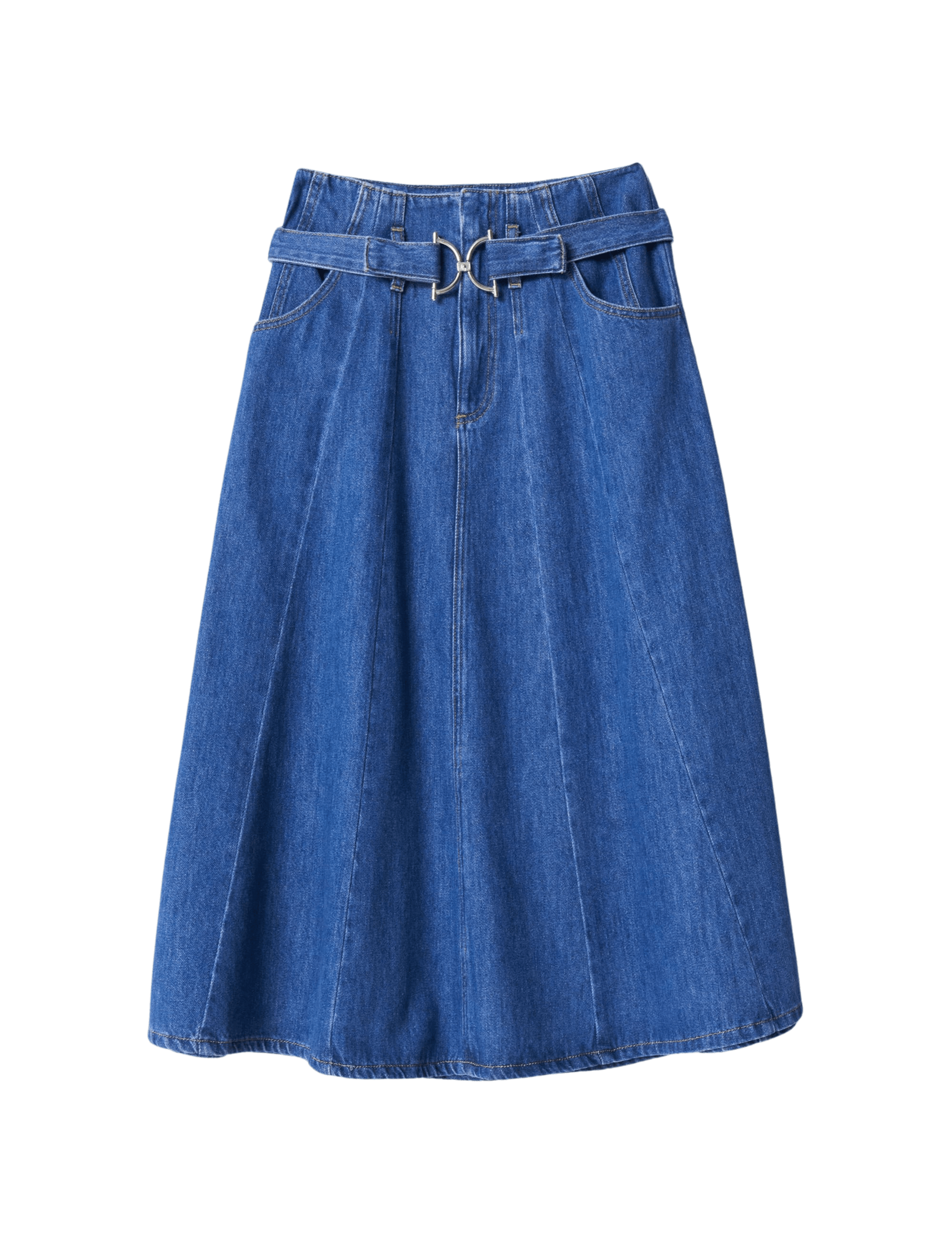 Falda Salsa Jeans Midi Lightdenim con Vuelo - ECRU