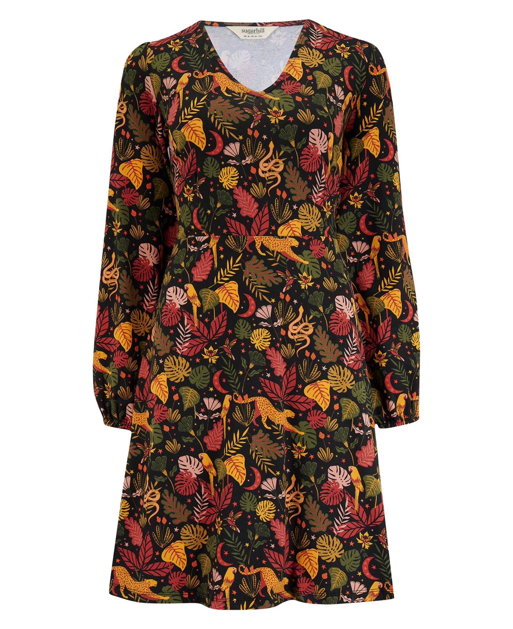 SUGARHILL Floriane Mini Black Earth Toned Jungle Dress