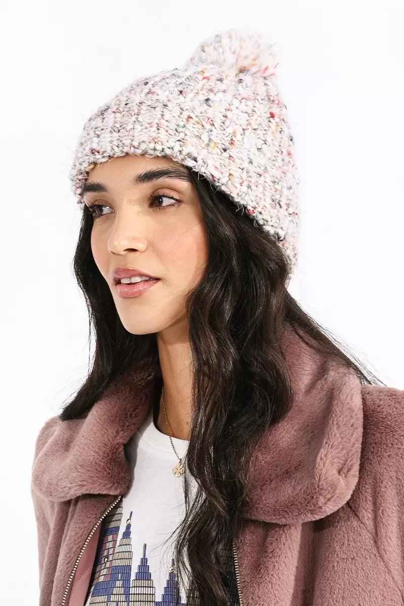 Gorro Molly Bracken con Pompón en Punto Mezclado - ECRU