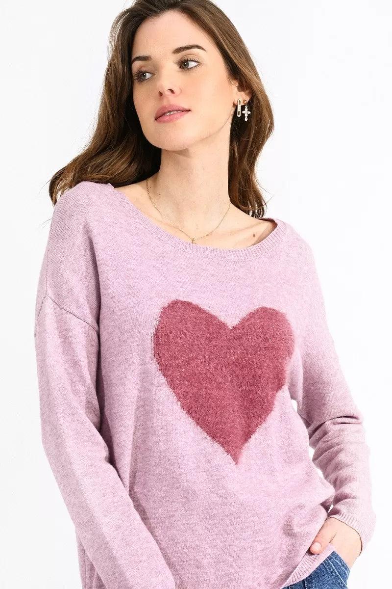 Jersey Molly Bracken de Manga Larga con Corazón Mauve - ECRU