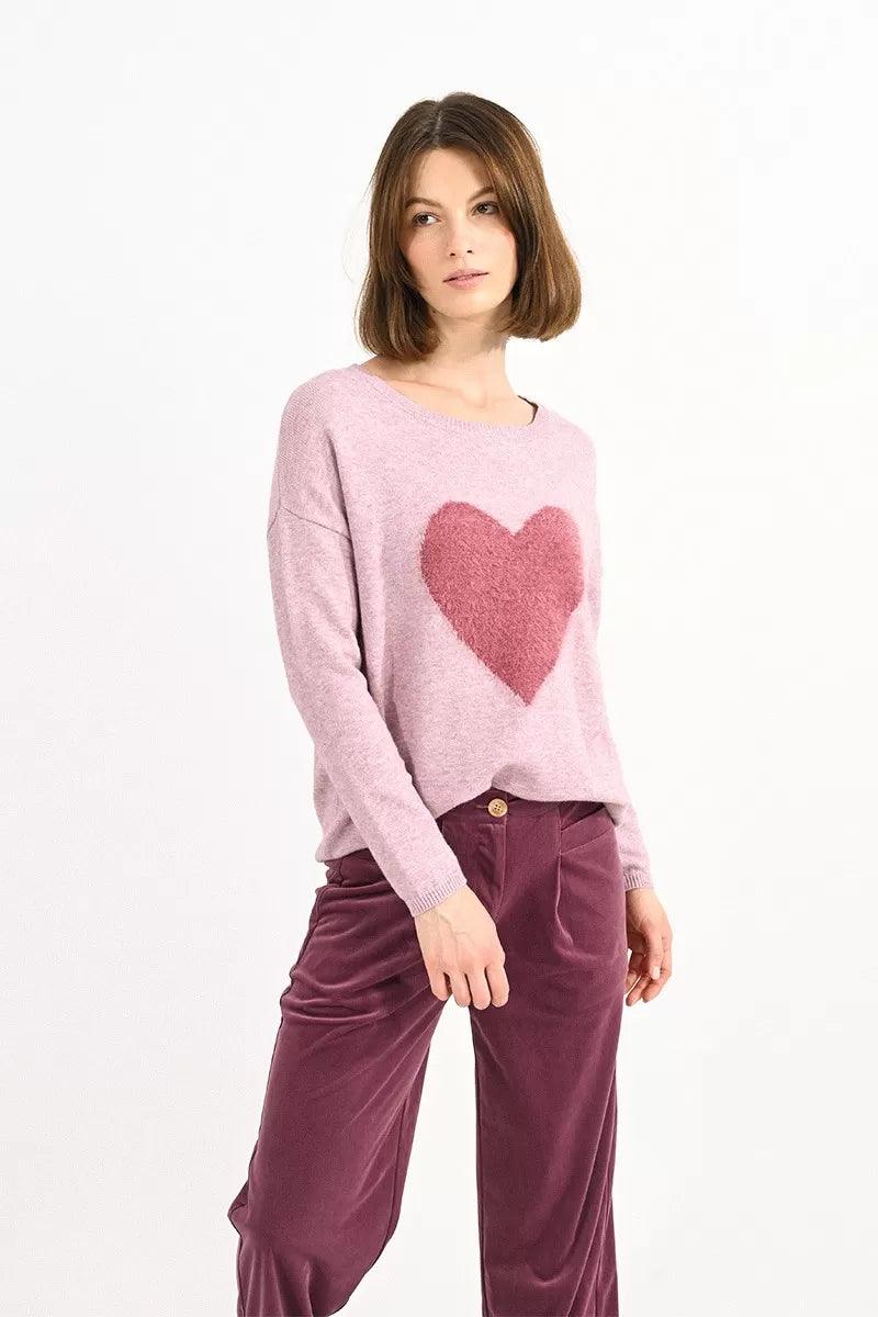 Jersey Molly Bracken de Manga Larga con Corazón Mauve - ECRU