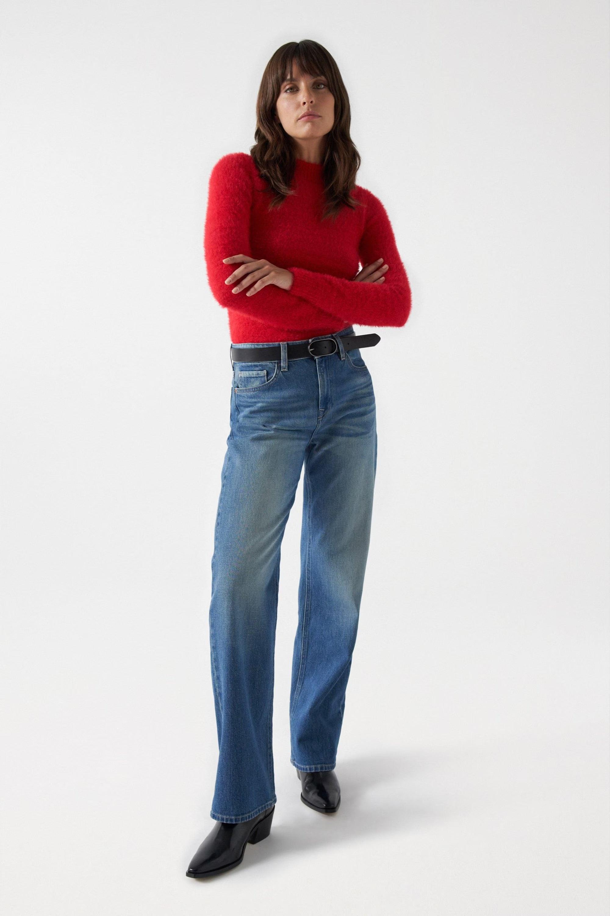 Jersey Salsa Jeans de Punto con Efecto Pelo Rojo - ECRU