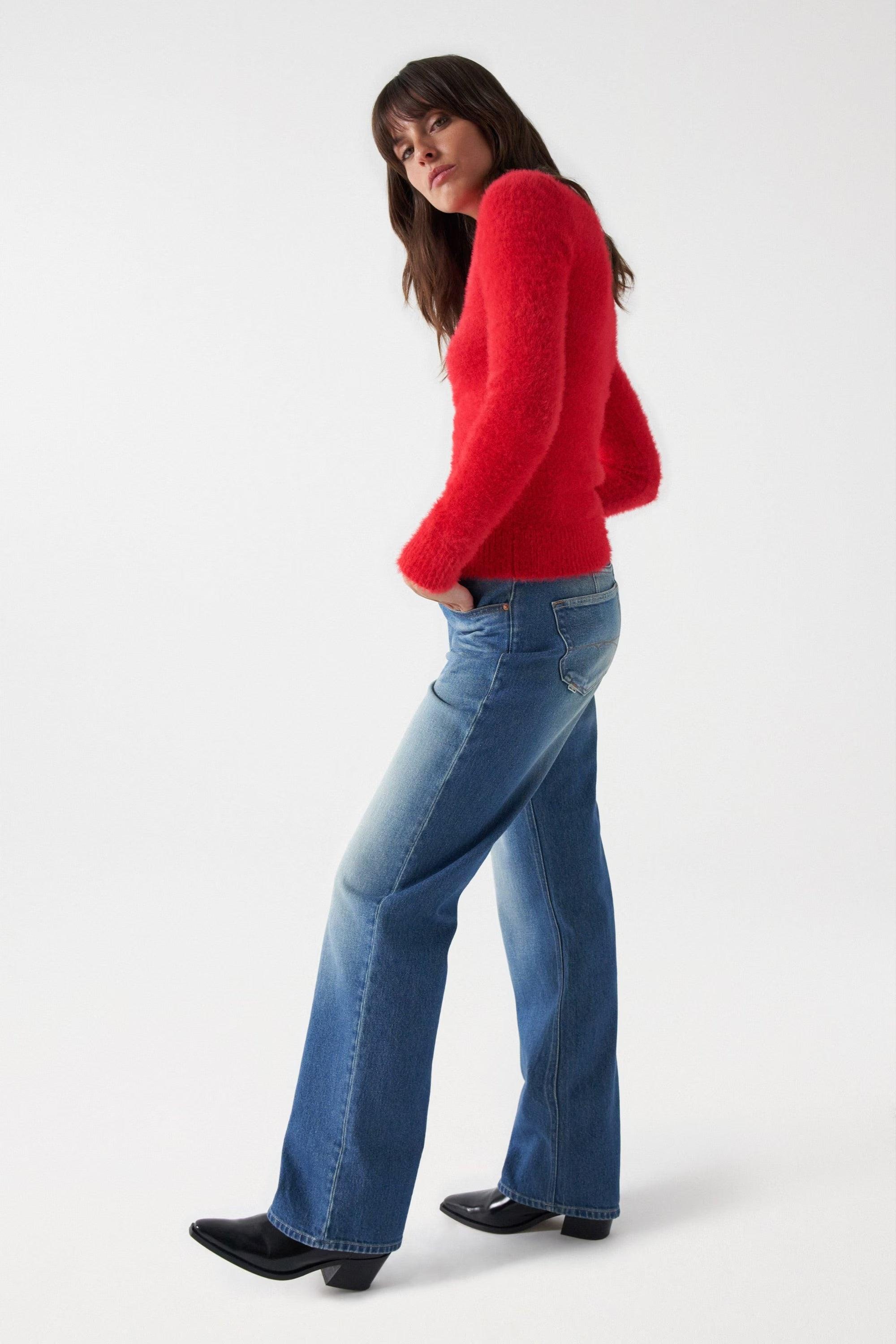 Jersey Salsa Jeans de Punto con Efecto Pelo Rojo - ECRU