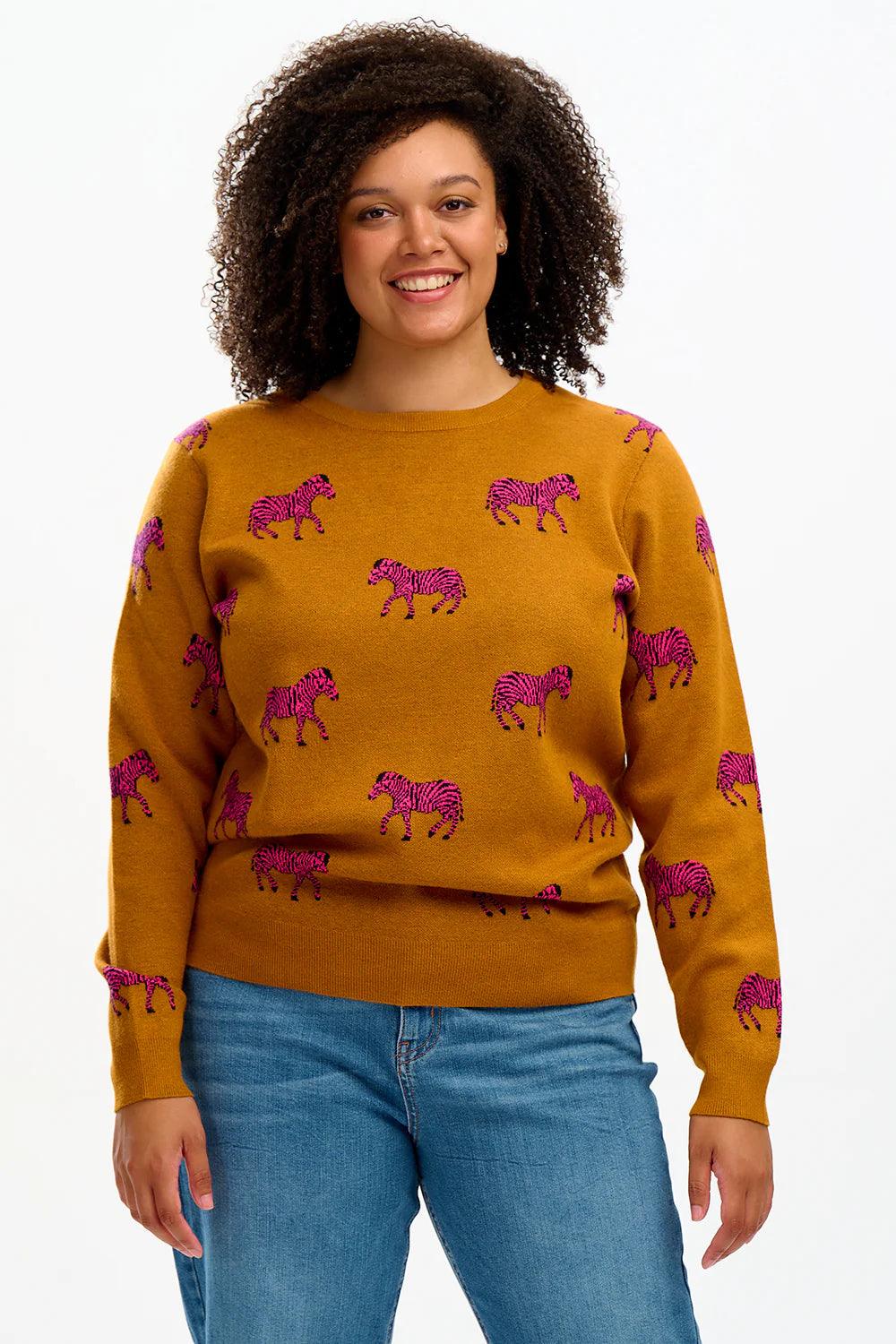 Jersey Sugarhill Lizzie Tobacco Vibrant Zebras - ECRU