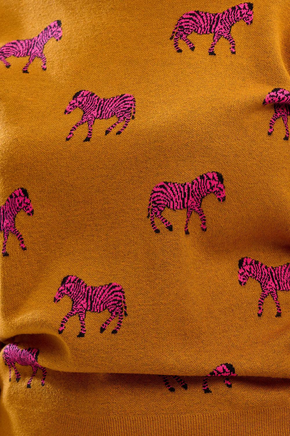 Jersey Sugarhill Lizzie Tobacco Vibrant Zebras - ECRU