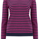 Jersey Sugarhill Rowena Navy Pink Sparkle Stripes - ECRU