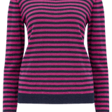 Jersey Sugarhill Rowena Navy Pink Sparkle Stripes - ECRU